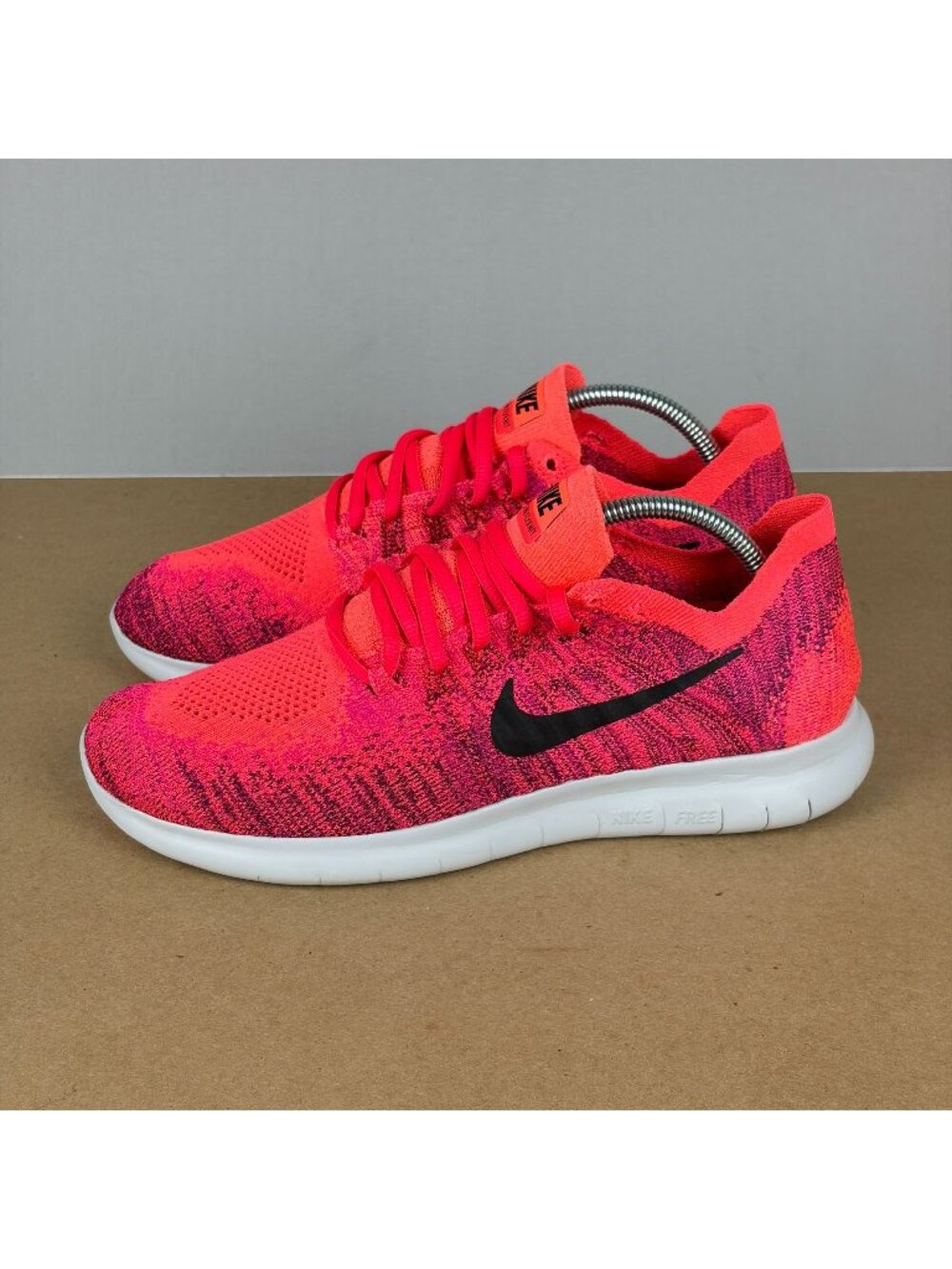 Nike Free RN Flyknit Athletic Running Shoes Womens 7.5 Solar Red Breathable